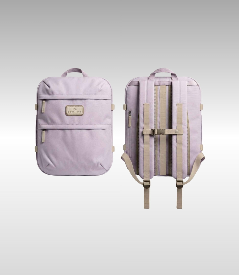 Doughnut Flair Rucksack in Flieder von vorne und hinten